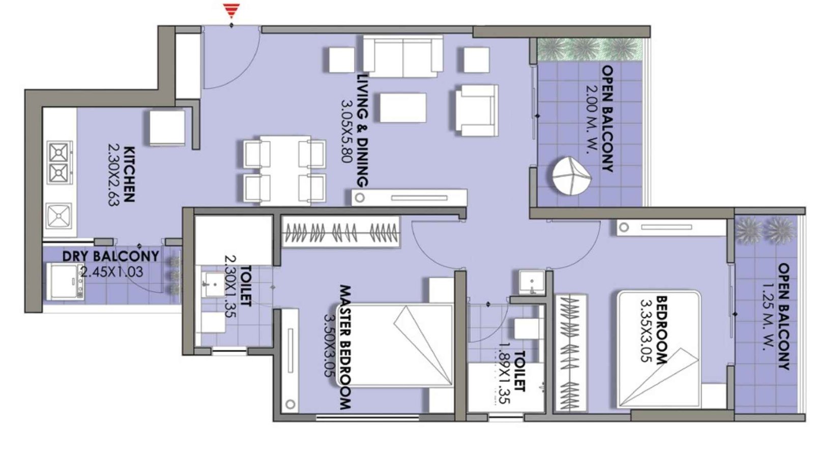 Puraniks-Abitante-Fiore--Floor-plan-2-BHK-Superio