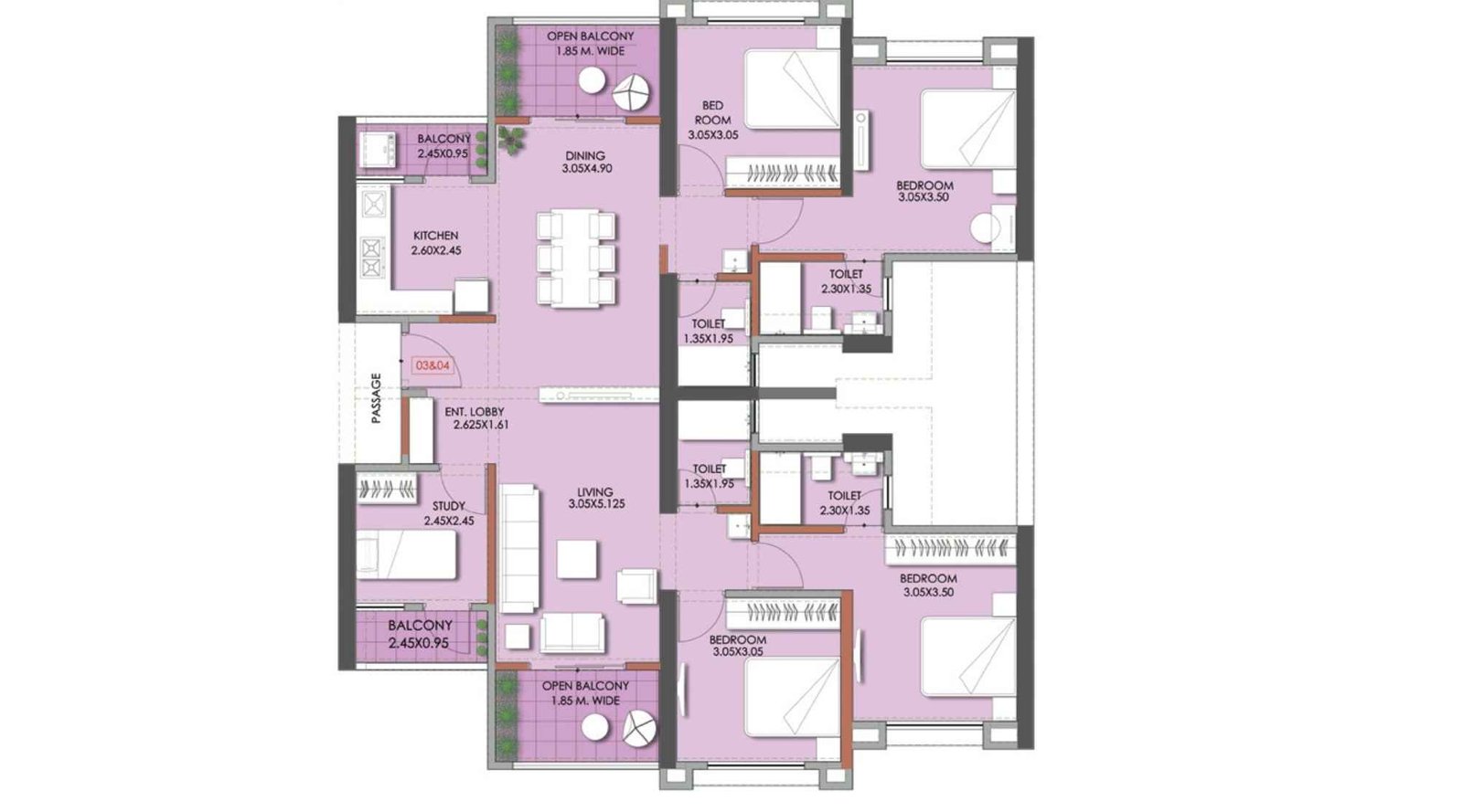 Puraniks-Abitante-Fiore--Floor-plan-Jodi-Flat-2&2-BHK