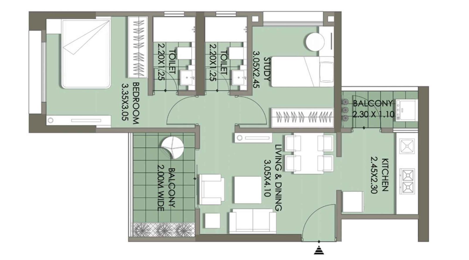 Puraniks-Abitante-Fiore-Floor-plan-2-BHK-Optima