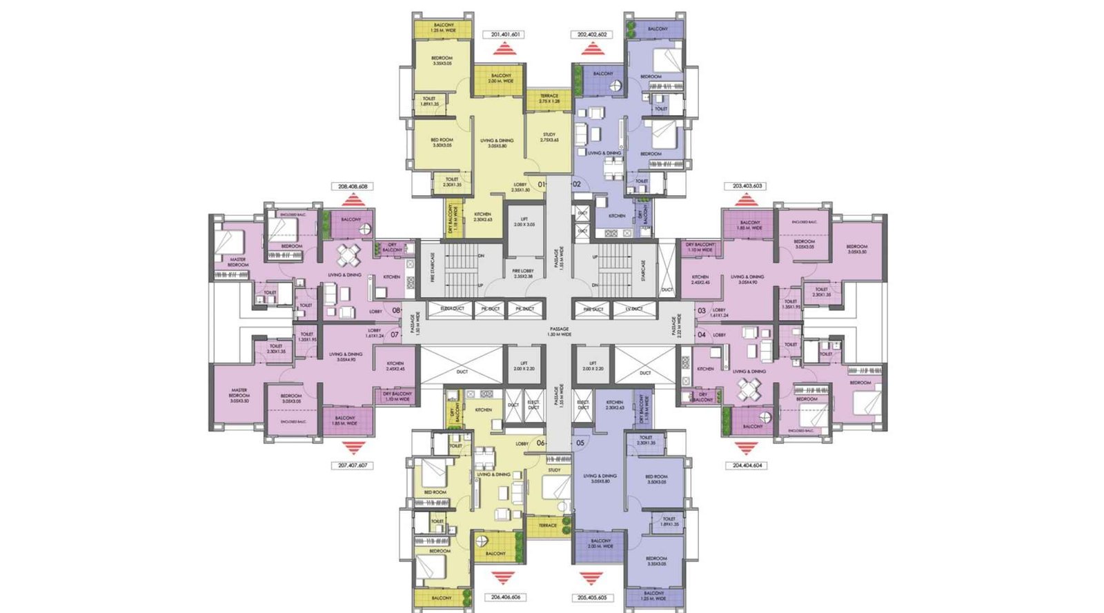 Puraniks-Abitante-Fiore-Typical-2,4&6th-Floor-plan-H-BLDG