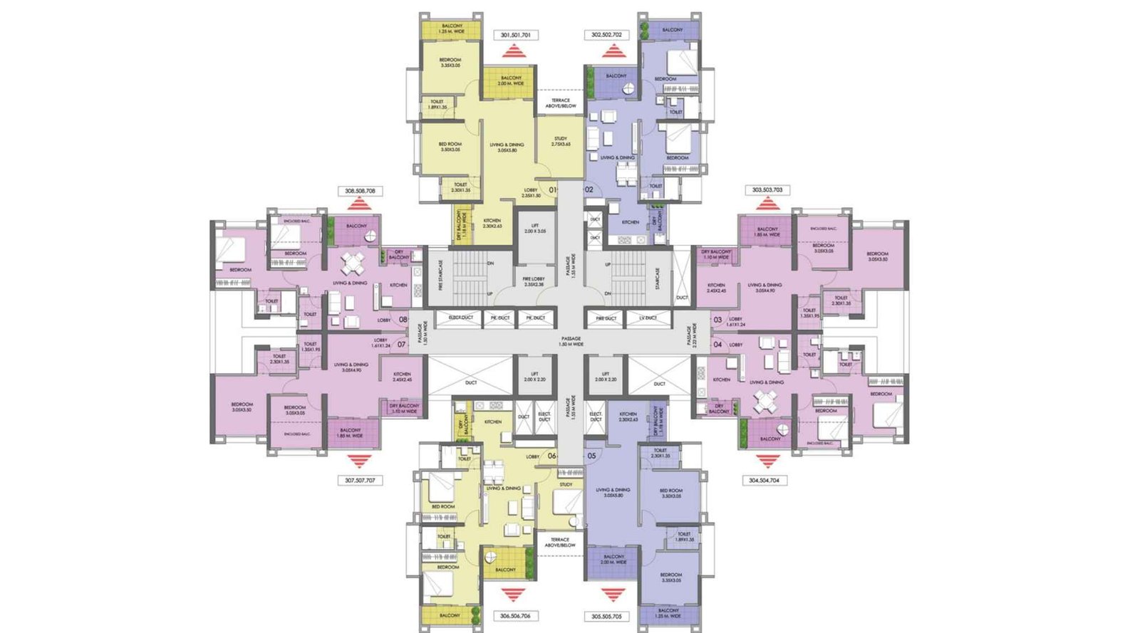 Puraniks-Abitante-Fiore-Typical-3,5&7th-Floor-plan-H-BLDG